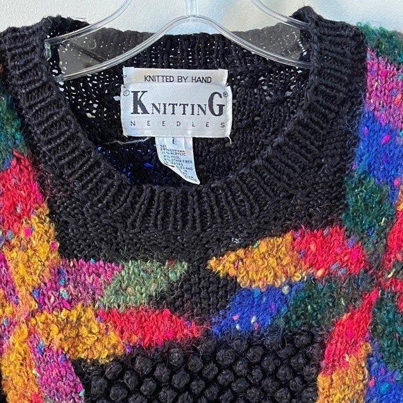 Knitting Needles Knitted By Hand Wool and Cotton Blend Crewneck Vintage Sweater - Picture 7 of 11